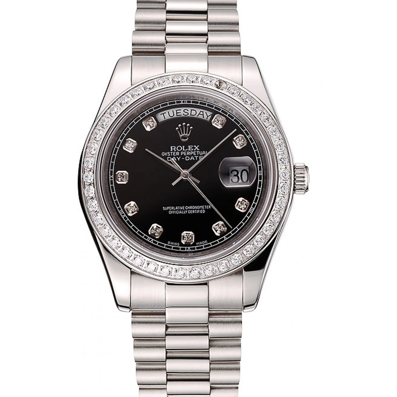 Diamond Numerals Rolex Black Bracelet Day-Date Stainless Case 1453965 Steel Diamond Dial Swiss 0605